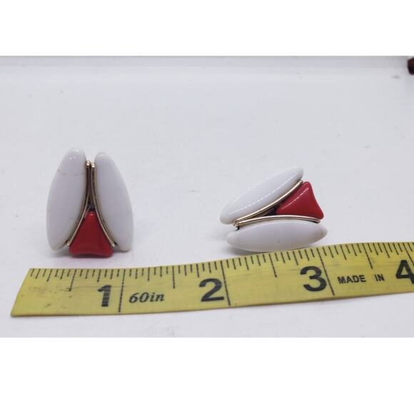 Vintage Earrings White & Orange Wired Clip West Germany Mid Century Retro 1950s - Picture 7 of 7